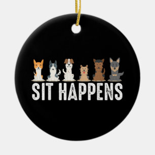 Grappige Sit Happens Coole Zittende Honden Keramisch Ornament