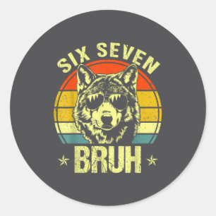 Grappige Six Seven Bruh 6 7 Wolf Meme Kinderen Jon Ronde Sticker