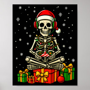 Grappige Skelet Game Controller Kerstlichten Manne Poster