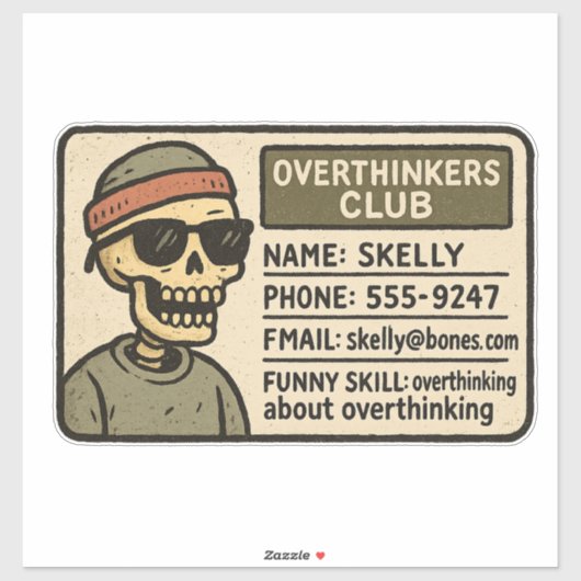 Grappige Skelet ID - Overdenkers Club Lidmaatschap Sticker (Vel)