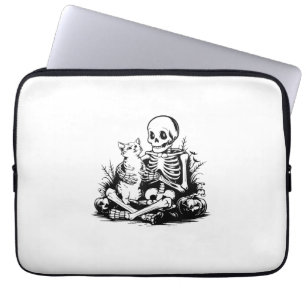 Grappige Skelet Kat Schedel Kitten Lieve Kat Goth Laptop Sleeve