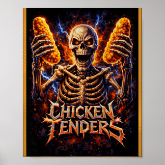 Grappige Skelet Kipnuggets Retro Grafisch Gen Z Poster