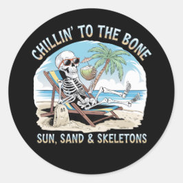 Grappige Skeleton Beach Vibes - Chillin 'to the Bo Ronde Sticker