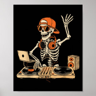 Grappige Skeleton DJ Halloween Kostuum Muziek Love Poster