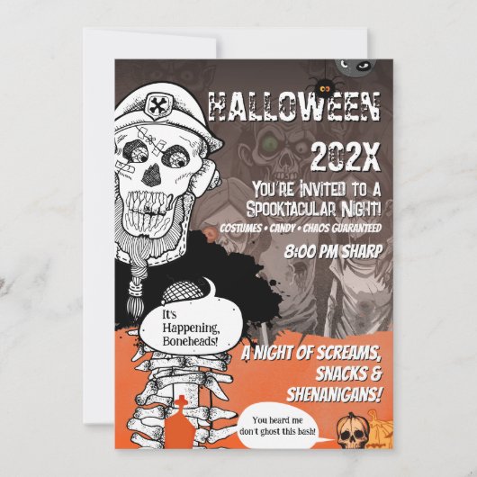 Grappige Skeleton Microfoon Halloween Feest Kaart (Voorkant)