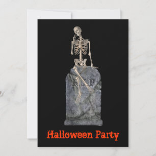 Grappige Skeleton Tombstone Halloween Uitnodiging