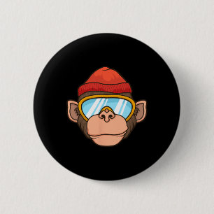 Grappige Ski Aap Bril Gorilla Skiën Berg G Ronde Button 5,7 Cm