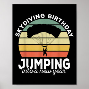 Grappige Skydiver Retro Design Skydiving Verjaarda Poster