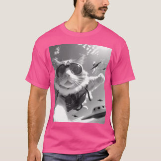 Grappige skydiving kat selfie met buitenaardse UFO T-shirt