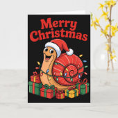 Grappige Slakken Kerstman Hoed Dieren Liefhebbers Kaart (Gele Bloem)