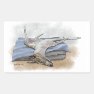 Grappige slapende Greyhound-cartoon Rechthoekige Sticker