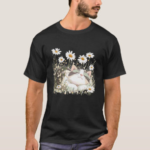 Grappige slapende kat met madeliefjes voor het blo t-shirt