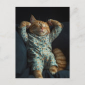 Grappige slaperige kaneelkleurige kat in pyjama briefkaart (Voorkant)