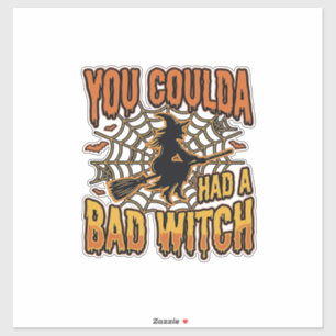 Grappige Slechte Heks Halloween Vintage Gravure On Sticker