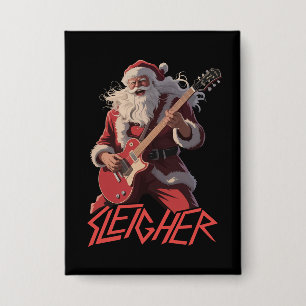 Grappige Sleigher Metal Band Rock Sint Kerstmis Button