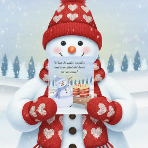 Grappige Sneeuwman die een verjaardag op Valentijn Kaart