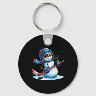 Grappige Sneeuwman die IJshockey Liefhebbers Jonge Sleutelhanger