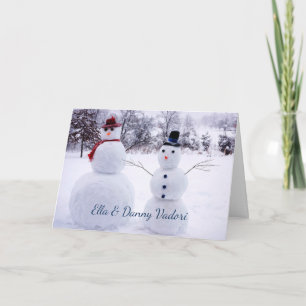 Grappige Sneeuwman Familie Kerstmis Feestdagen Kaart