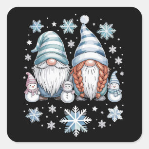 Grappige Sneeuwman Kabouters Met Sneeuwvlokken Sch Vierkante Sticker