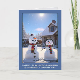 Grappige Sneeuwman Kerstmis met de Opwarming van d Kaart