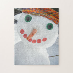 Grappige sneeuwman met Oranje Petten grillige foto Legpuzzel