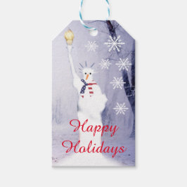 Grappige sneeuwman patriottische Amerikaanse Kerst Cadeaulabel