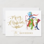 Grappige Sneeuwman Pinguïn Goud Glitters Vrolijk K Feestdagenkaart (Voorkant)