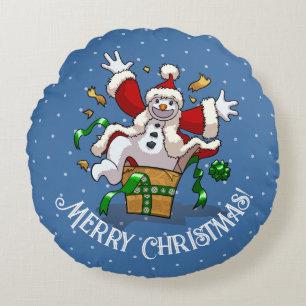 Grappige Sneeuwman Prettig Kerstmis Verrassing Car Rond Kussen