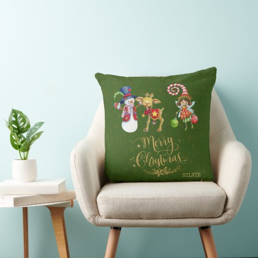 Grappige sneeuwman Rudy Fairy Gold Vrolijk kerstfe Kussen (Stoel)