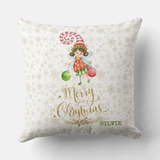 Grappige sneeuwman Rudy Fairy Gold Vrolijk kerstfe Kussen (Achterkant)