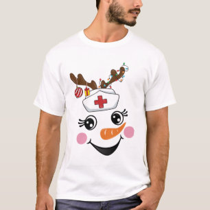 Grappige Sneeuwman Verpleegster Gezicht Wimpers Me T-shirt