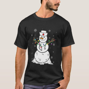 Grappige Sneeuwman Verpleegster Scrub Kerst Pyjama T-shirt