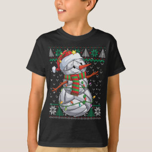 Grappige Sneeuwman Volleybal Kerstbal Lelijk Zweet T-shirt