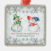 Grappige Sneeuwman Vrolijk Kerstmis Kristallen Sne Metalen Ornament (Voorkant)