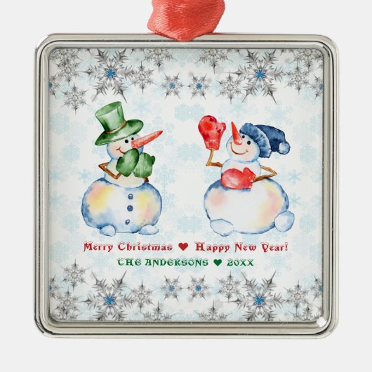 Grappige Sneeuwman Vrolijk Kerstmis Kristallen Sne Metalen Ornament (Voorkant)