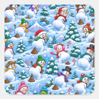 Grappige Sneeuwmannen die Poepen Winter Wonderland Vierkante Sticker