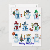 Grappige sneeuwpoppen feestdagenkaart (Voorkant / Achterkant)