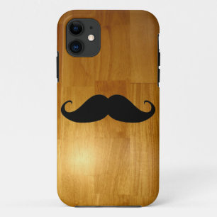 Grappige Snor op Glanzende Houten Textuur Achtergr iPhone 11 Hoesje