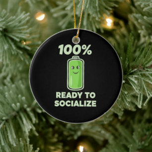 Grappige sociale batterij 100% Vol - Klaar om te s Keramisch Ornament