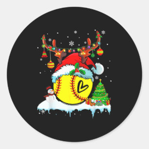 Grappige Softbal Kerst Reindeer Kerstman Hoed Lich Ronde Sticker