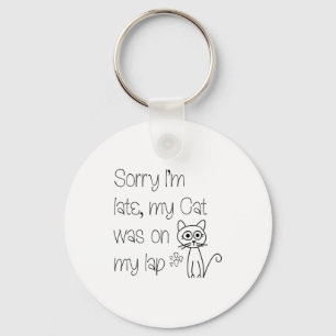 Grappige Sorry Kat Zat Op Schoot Cute Tekening Tyg Sleutelhanger