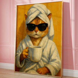 Grappige Spa Kat Muur Kunst Print Ontspannende O