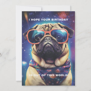 Grappige Space Pug met zonnebril Custom Birthday Kaart
