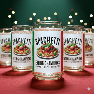 Grappige Spaghetti Eet Kampioen Familie Reünie Blikvorm Glas