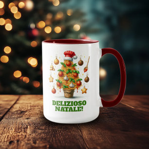 Grappige spaghetti kerstboom Delizioso Natale! Mok