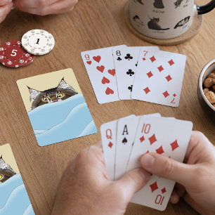 Grappige speelse gele tabby kat ochtend humor pokerkaarten