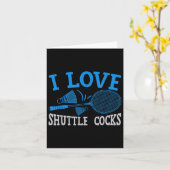 Grappige speler houdt van badminton grap ik hou va kaart (Gele Bloem)