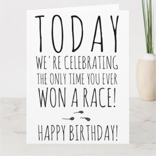 Grappige sperma race citaat typografie gelukkige v kaart