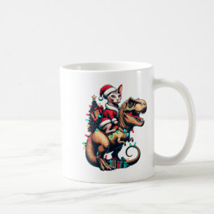 Grappige Sphynx Cat Rides Santa T-rex  Christm Koffiemok
