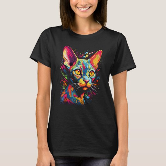 Grappige Sphynx kat, kleurrijke kat Sphynx haarloz T-shirt (Voorkant)